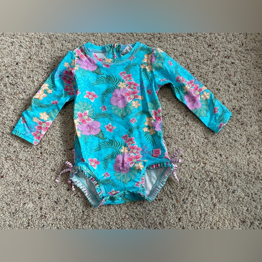 Toddler Girls Long Sleeve Ruffle Butts Floral Swimsuit Bathing Suit 18-24 Months